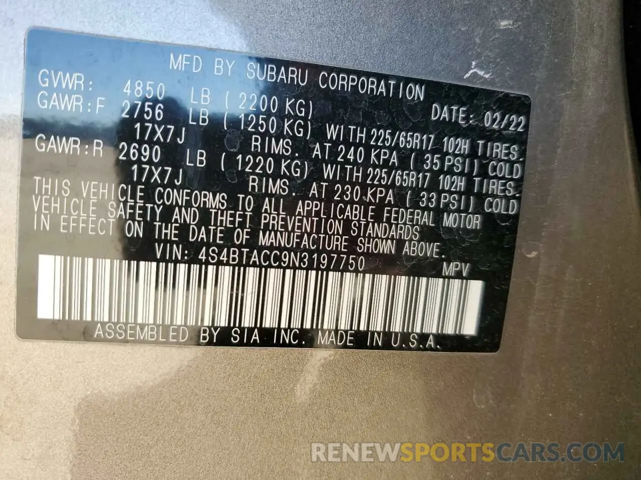 14 fotografías del automóvil dañado 4S4BTACC9N3197750 SUBARU OUTBACK 2022
