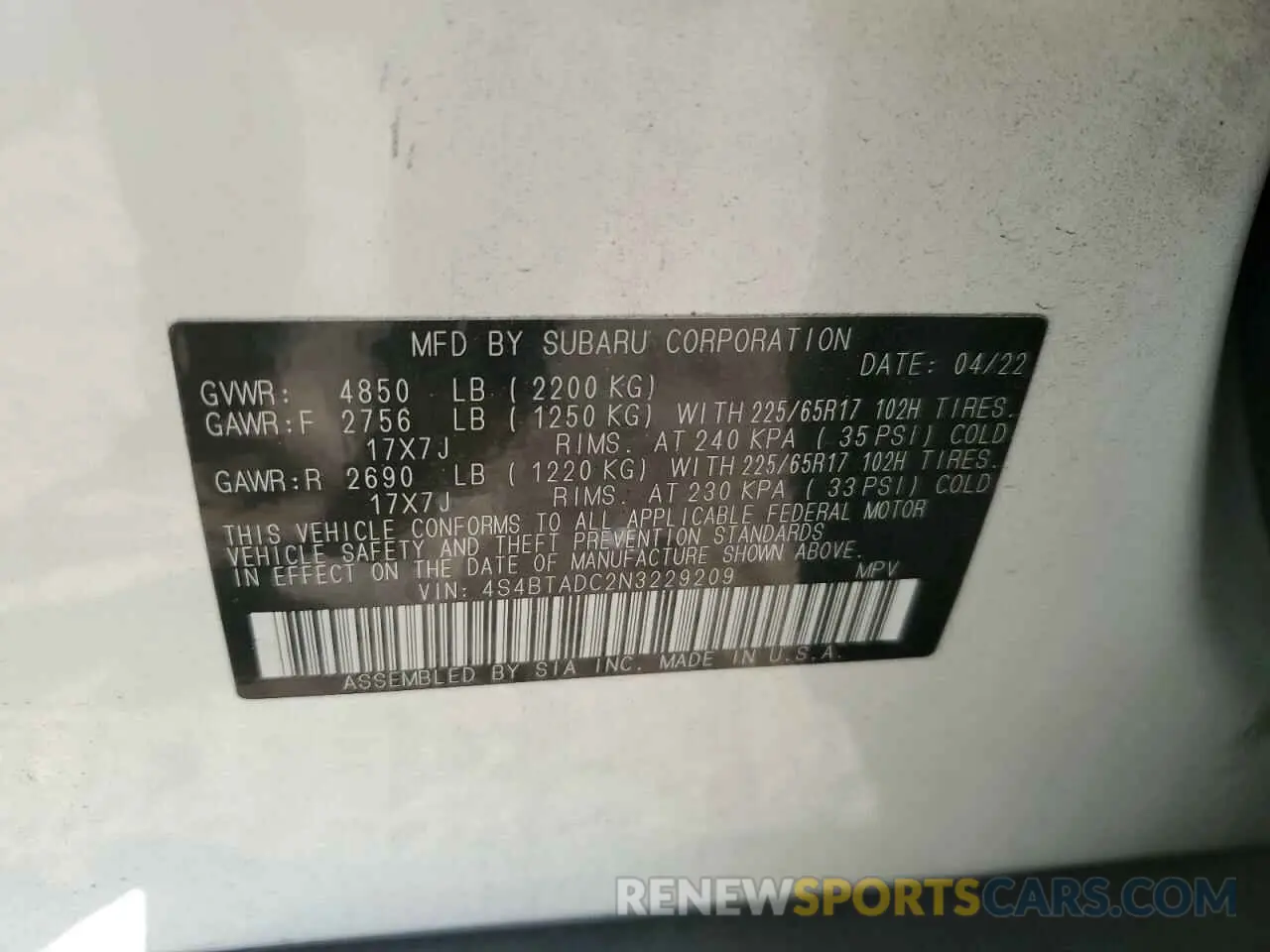 14 fotografías del automóvil dañado 4S4BTADC2N3229209 SUBARU OUTBACK 2022