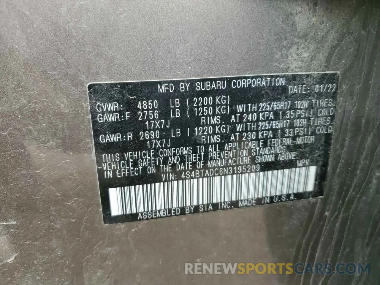13 fotografías del automóvil dañado 4S4BTADC6N3195209 SUBARU OUTBACK 2022