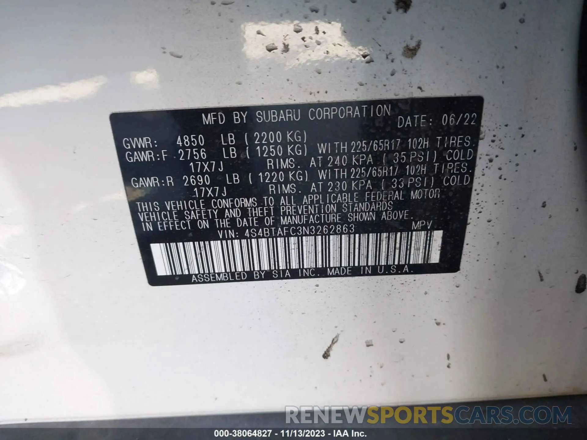 9 fotografías del automóvil dañado 4S4BTAFC3N3262863 SUBARU OUTBACK 2022