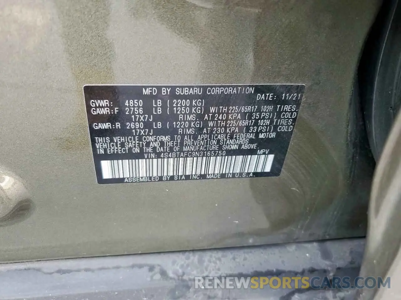 15 fotografías del automóvil dañado 4S4BTAFC9N3165750 SUBARU OUTBACK 2022