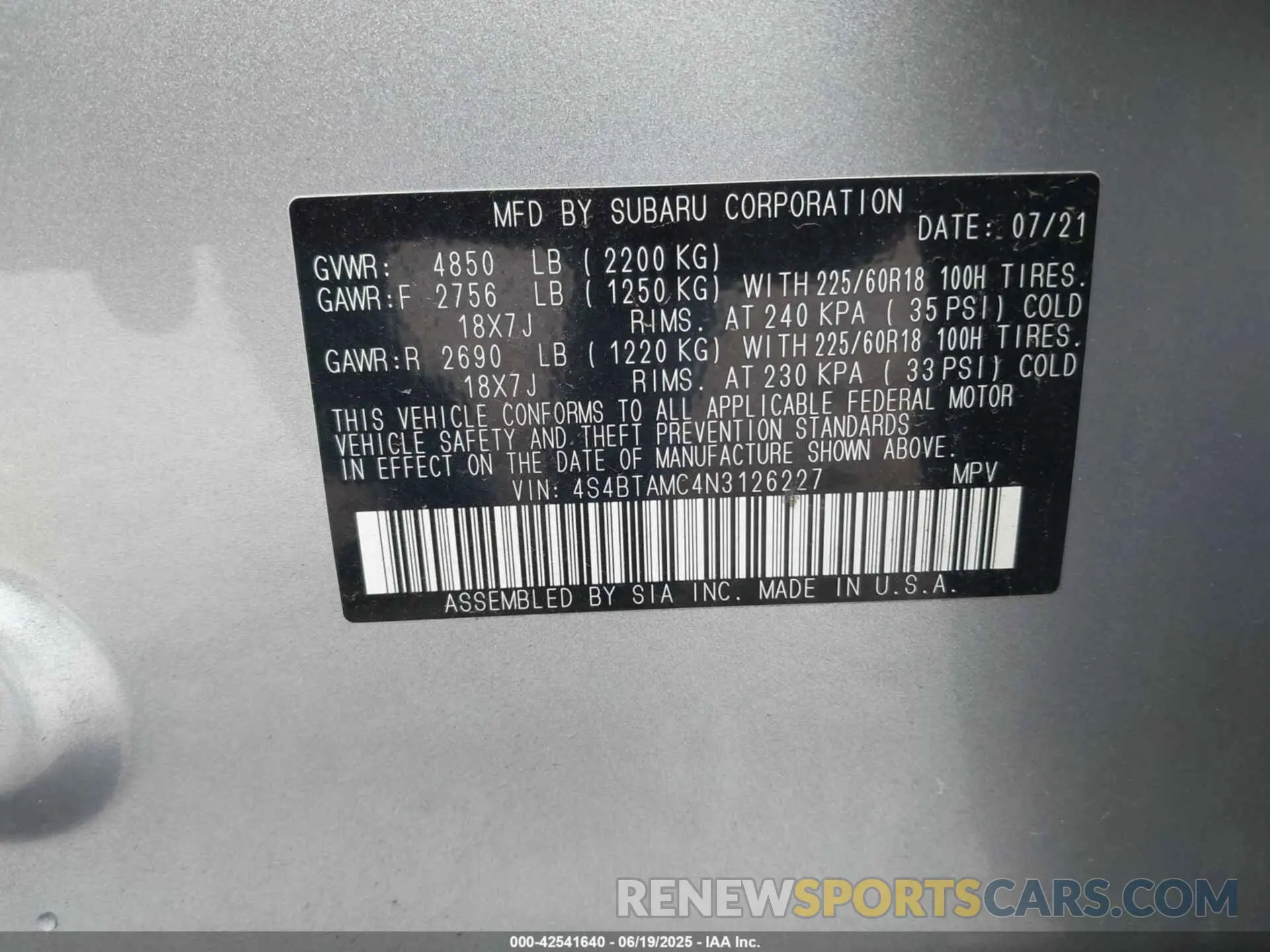 9 fotografías del automóvil dañado 4S4BTAMC4N3126227 SUBARU OUTBACK 2022