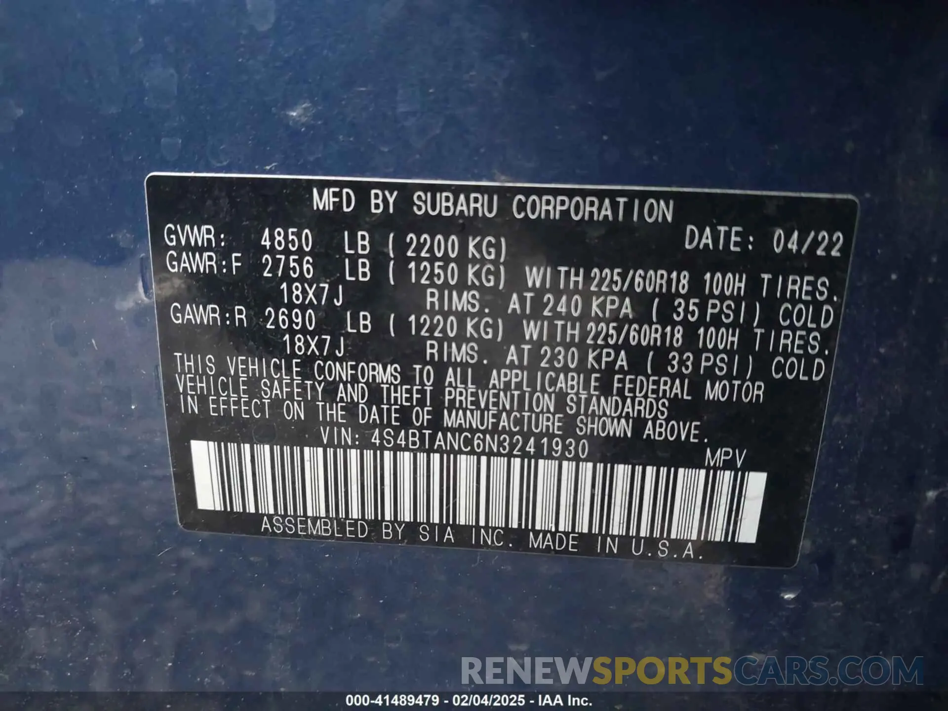 9 fotografías del automóvil dañado 4S4BTANC6N3241930 SUBARU OUTBACK 2022