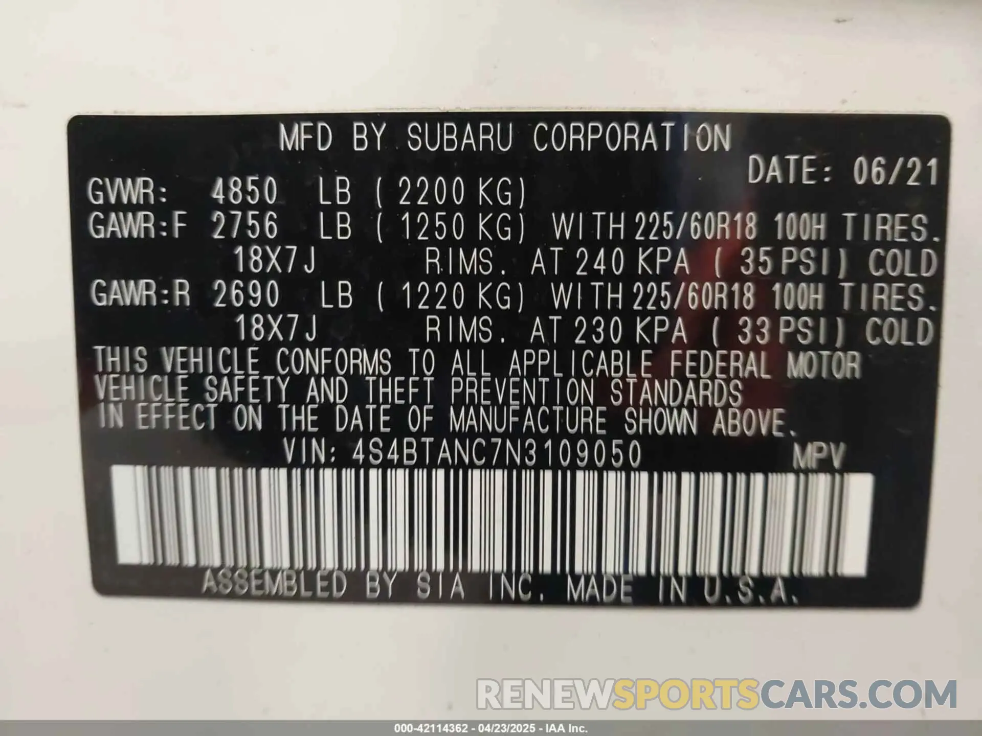 9 fotografías del automóvil dañado 4S4BTANC7N3109050 SUBARU OUTBACK 2022