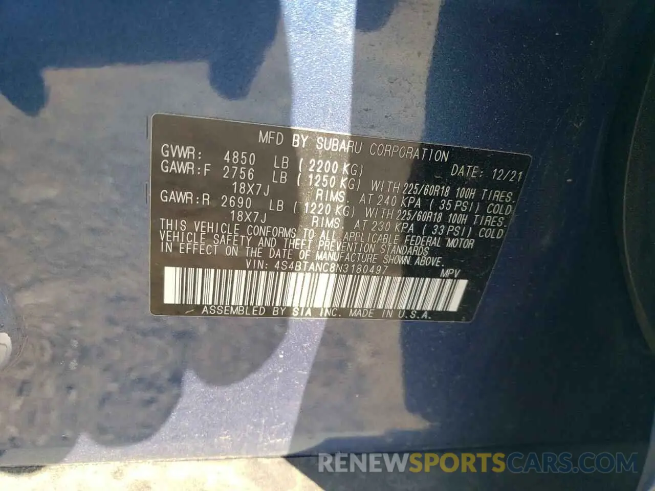 13 fotografías del automóvil dañado 4S4BTANC8N3180497 SUBARU OUTBACK 2022