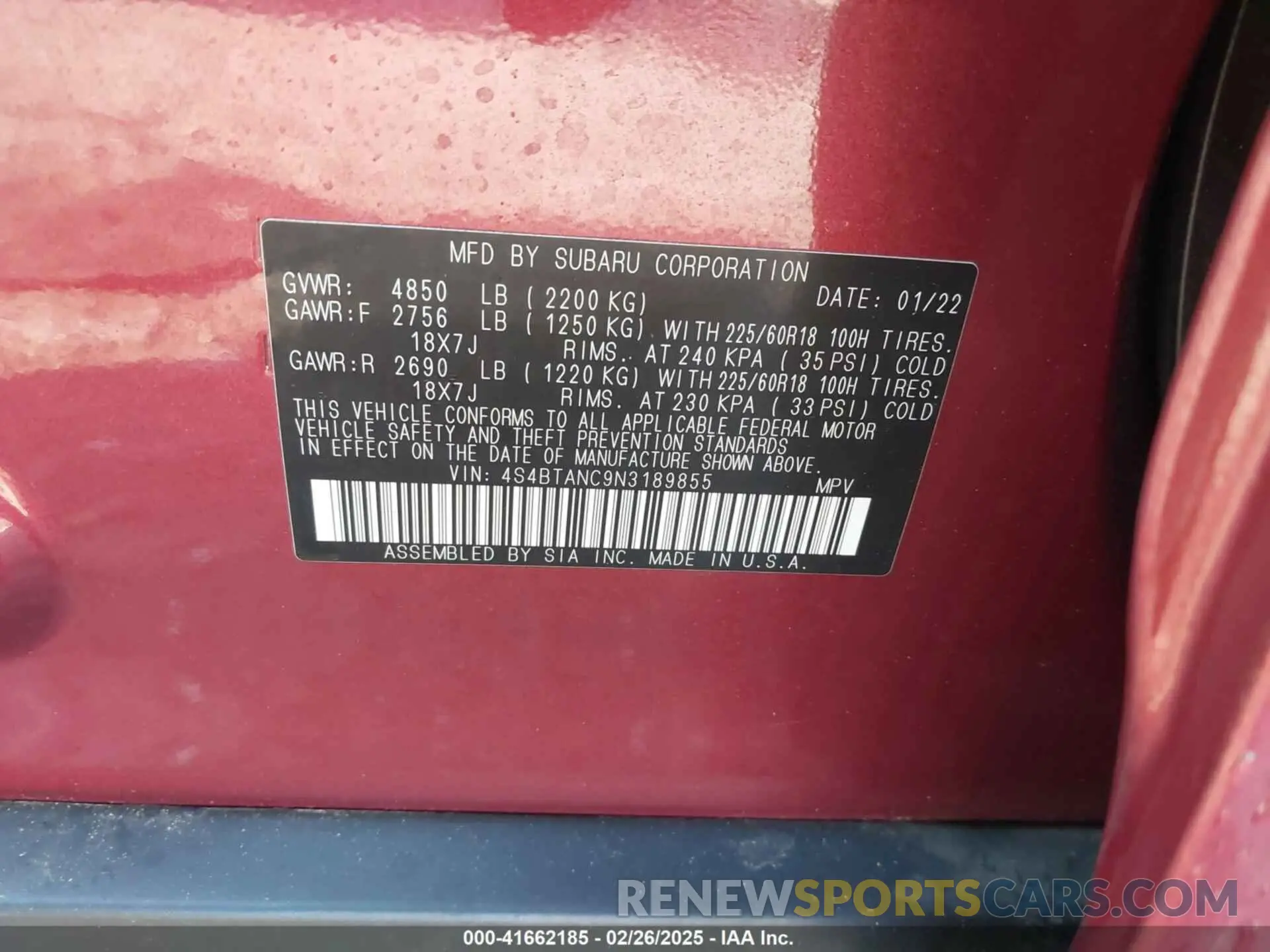 9 fotografías del automóvil dañado 4S4BTANC9N3189855 SUBARU OUTBACK 2022