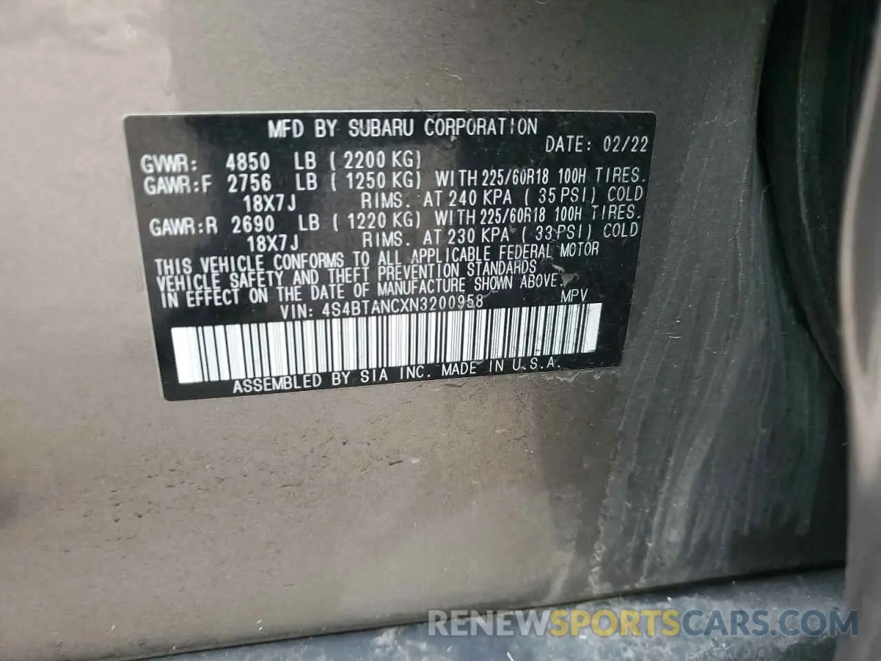14 fotografías del automóvil dañado 4S4BTANCXN3200958 SUBARU OUTBACK 2022