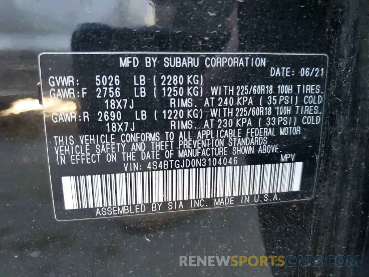 13 fotografías del automóvil dañado 4S4BTGJD0N3104046 SUBARU OUTBACK 2022