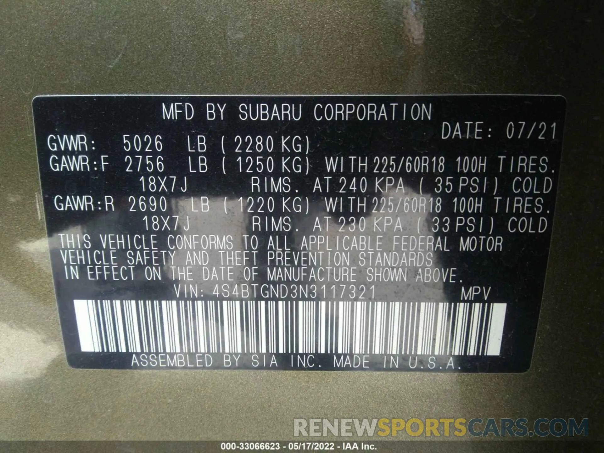 9 fotografías del automóvil dañado 4S4BTGND3N3117321 SUBARU OUTBACK 2022