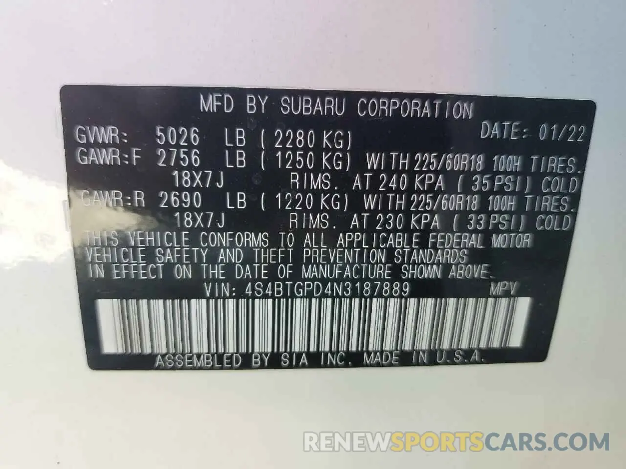 13 fotografías del automóvil dañado 4S4BTGPD4N3187889 SUBARU OUTBACK 2022