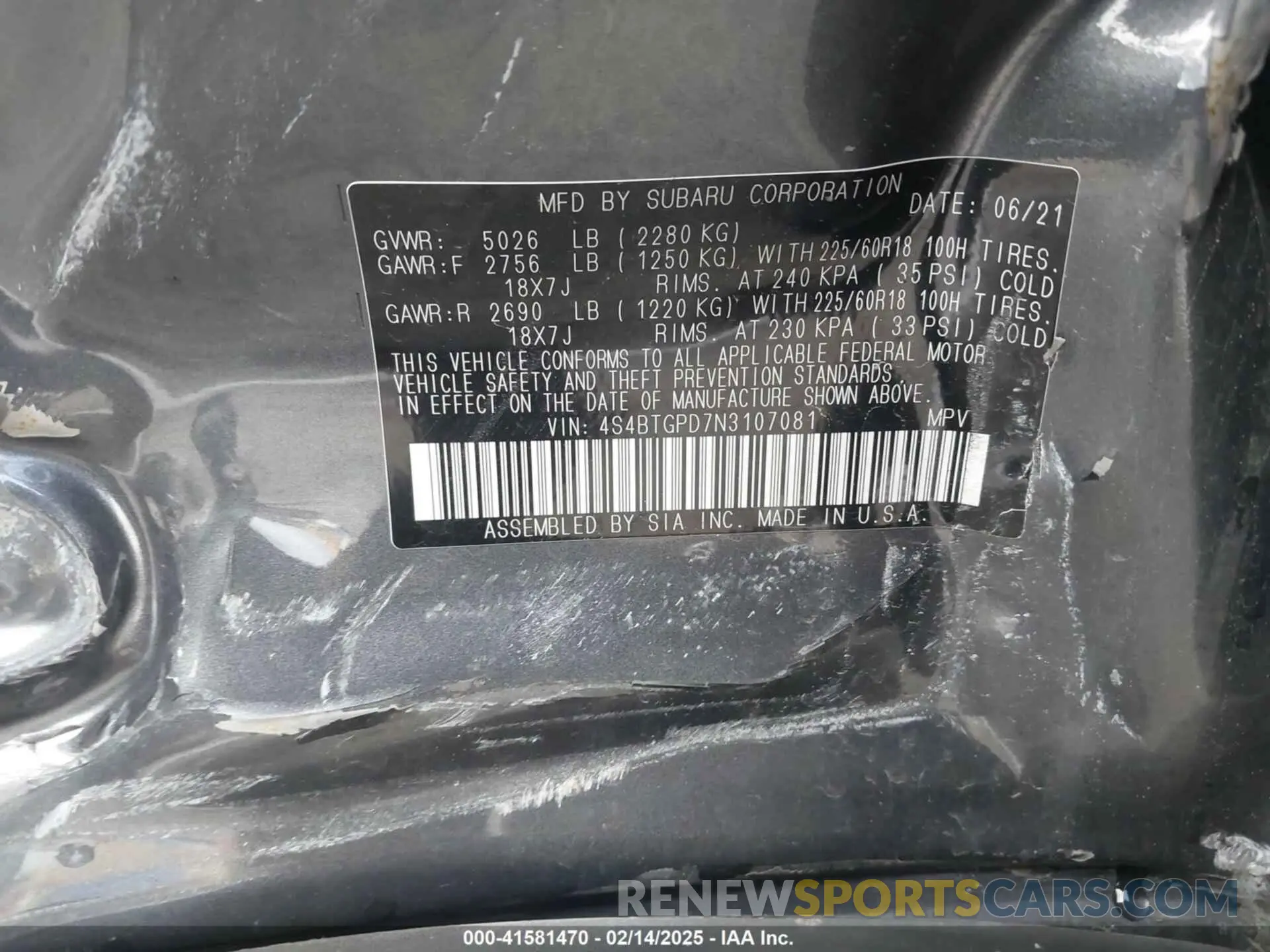 9 fotografías del automóvil dañado 4S4BTGPD7N3107081 SUBARU OUTBACK 2022