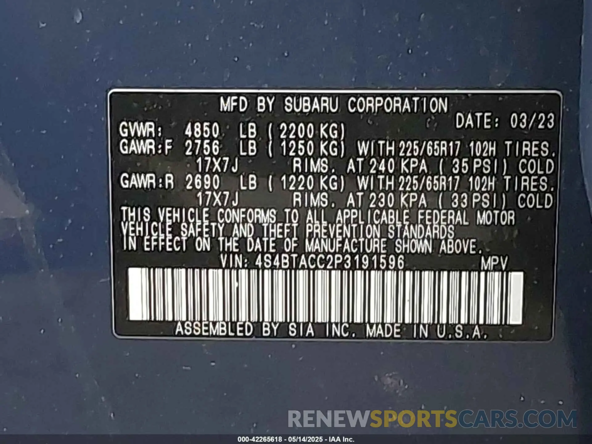 9 fotografías del automóvil dañado 4S4BTACC2P3191596 SUBARU OUTBACK 2023