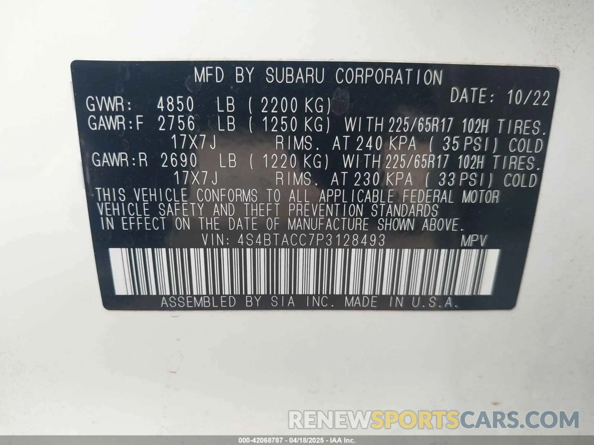 9 fotografías del automóvil dañado 4S4BTACC7P3128493 SUBARU OUTBACK 2023