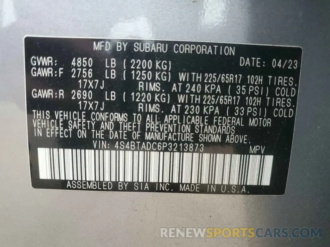 12 fotografías del automóvil dañado 4S4BTADC6P3213873 SUBARU OUTBACK 2023