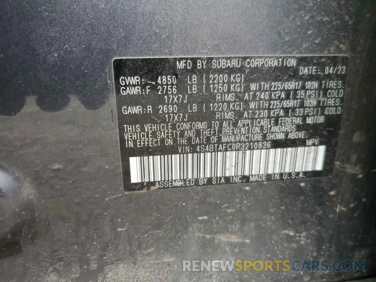 13 fotografías del automóvil dañado 4S4BTAFC0P3210836 SUBARU OUTBACK 2023
