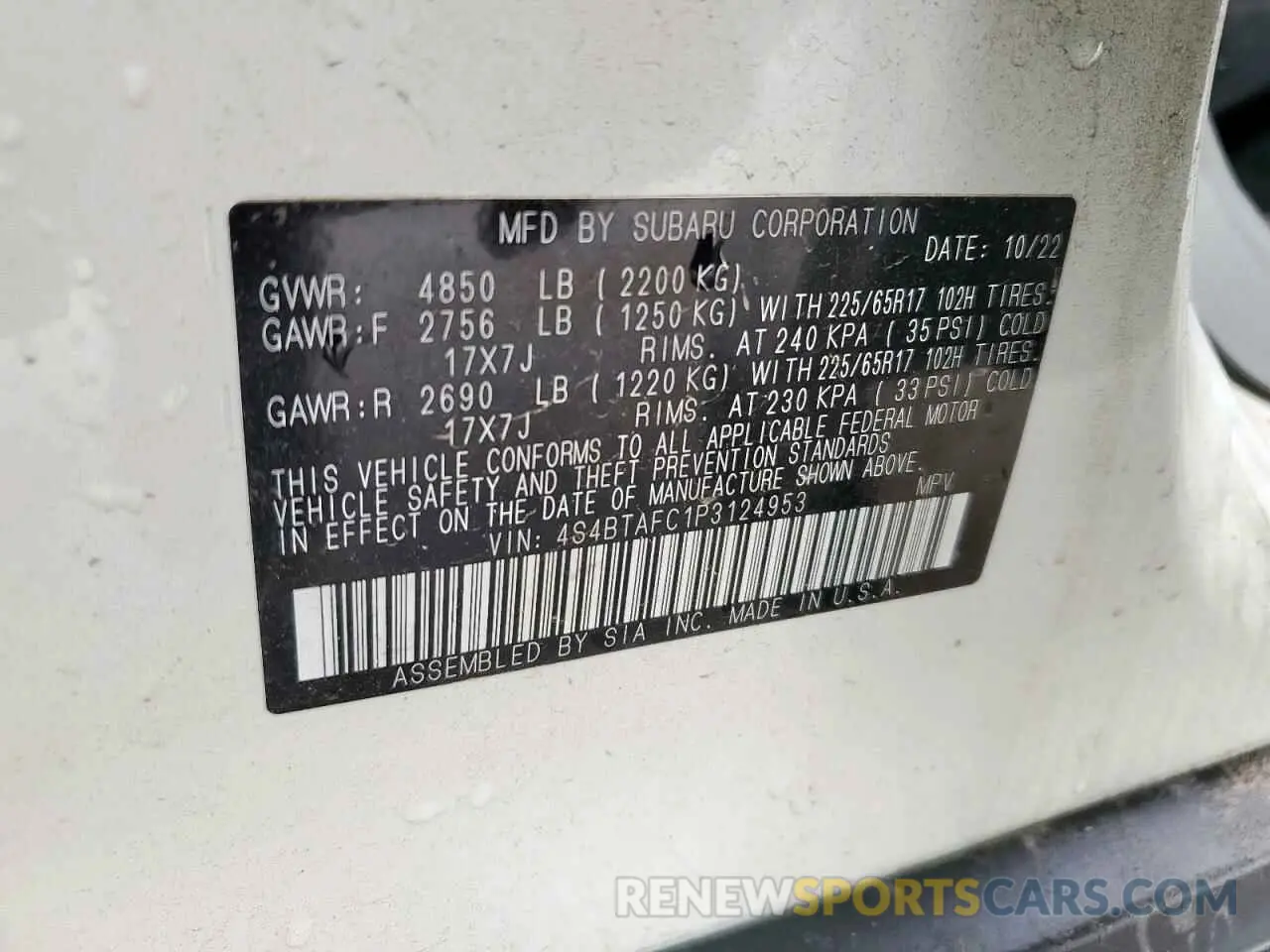 14 fotografías del automóvil dañado 4S4BTAFC1P3124953 SUBARU OUTBACK 2023