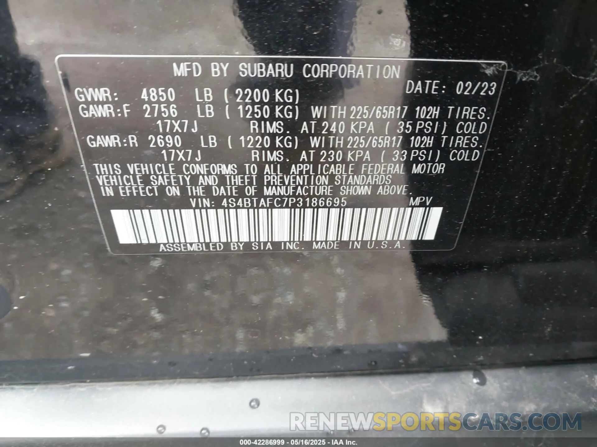 9 fotografías del automóvil dañado 4S4BTAFC7P3186695 SUBARU OUTBACK 2023