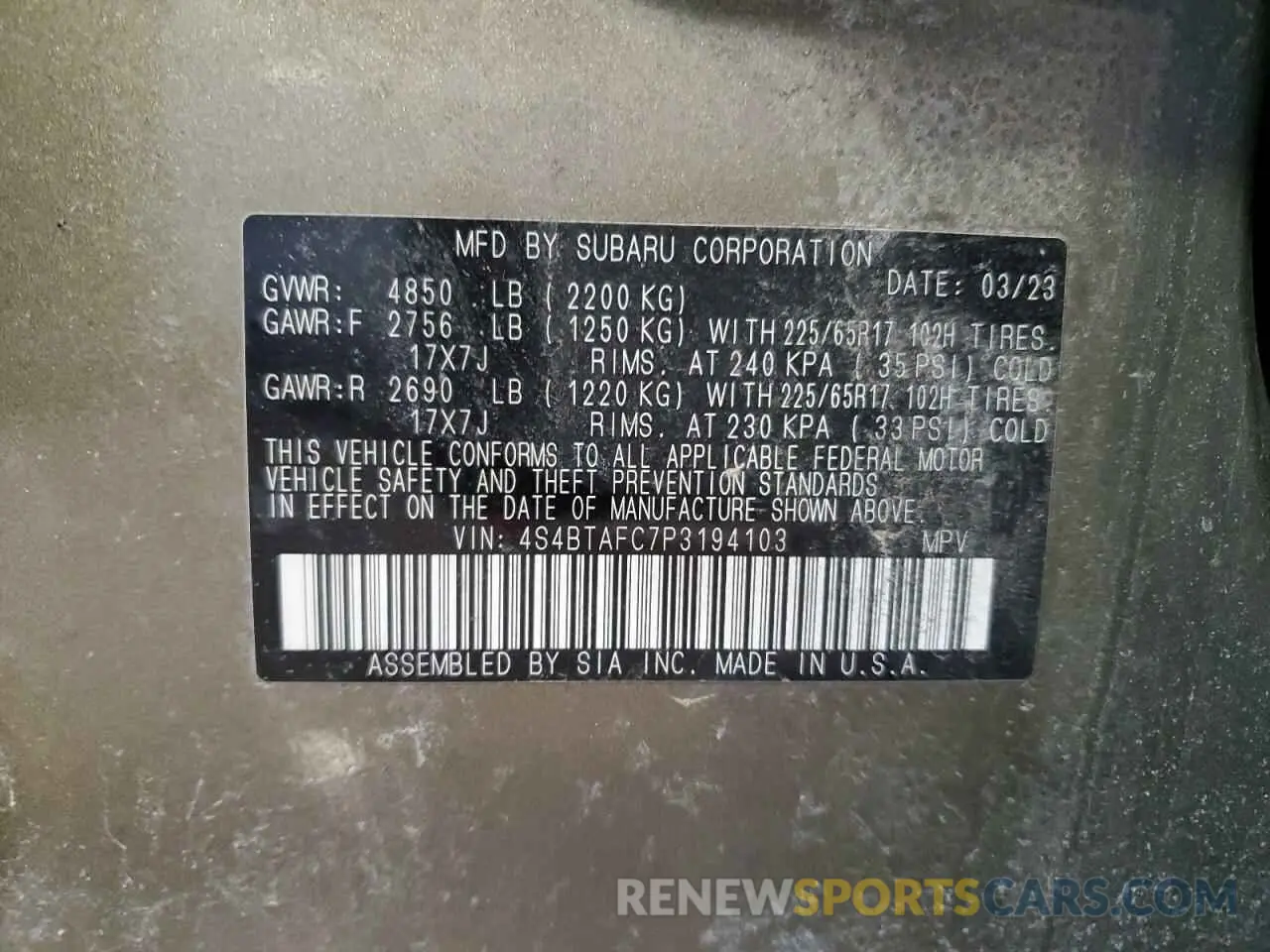 14 fotografías del automóvil dañado 4S4BTAFC7P3194103 SUBARU OUTBACK 2023