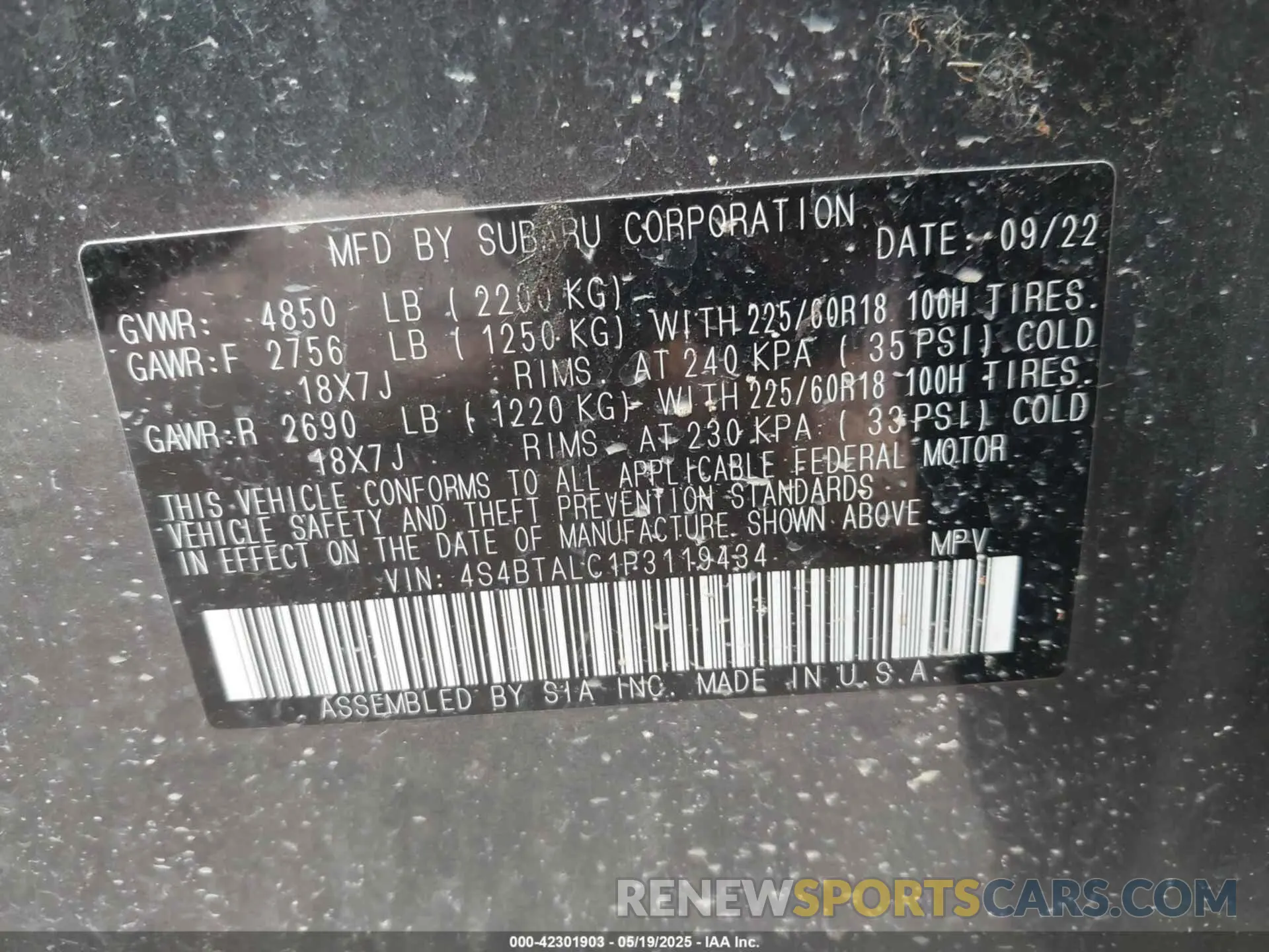 9 fotografías del automóvil dañado 4S4BTALC1P3119434 SUBARU OUTBACK 2023