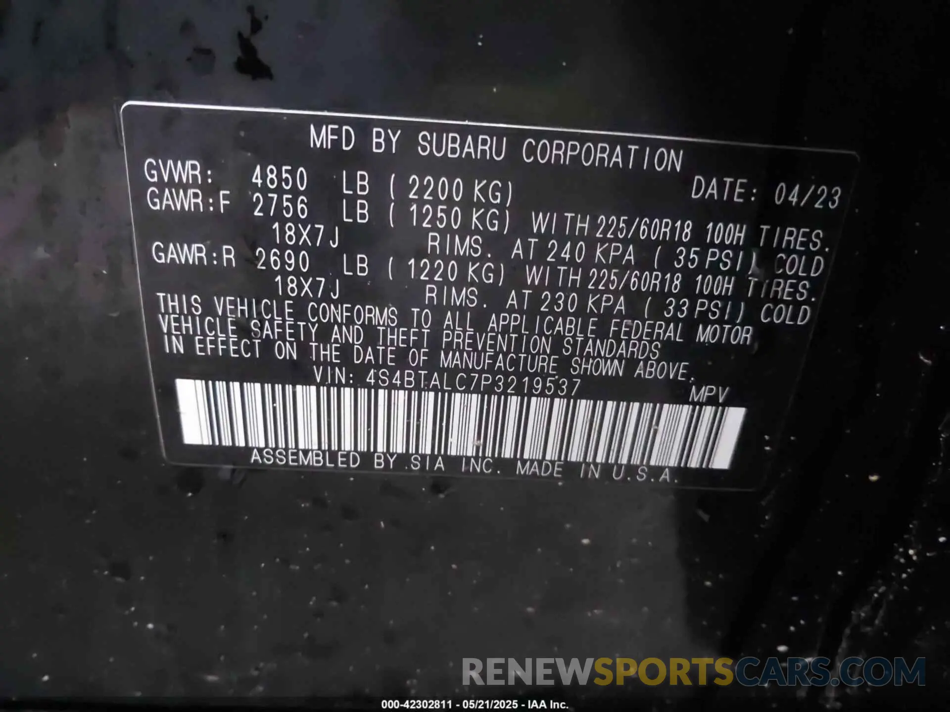 9 fotografías del automóvil dañado 4S4BTALC7P3219537 SUBARU OUTBACK 2023