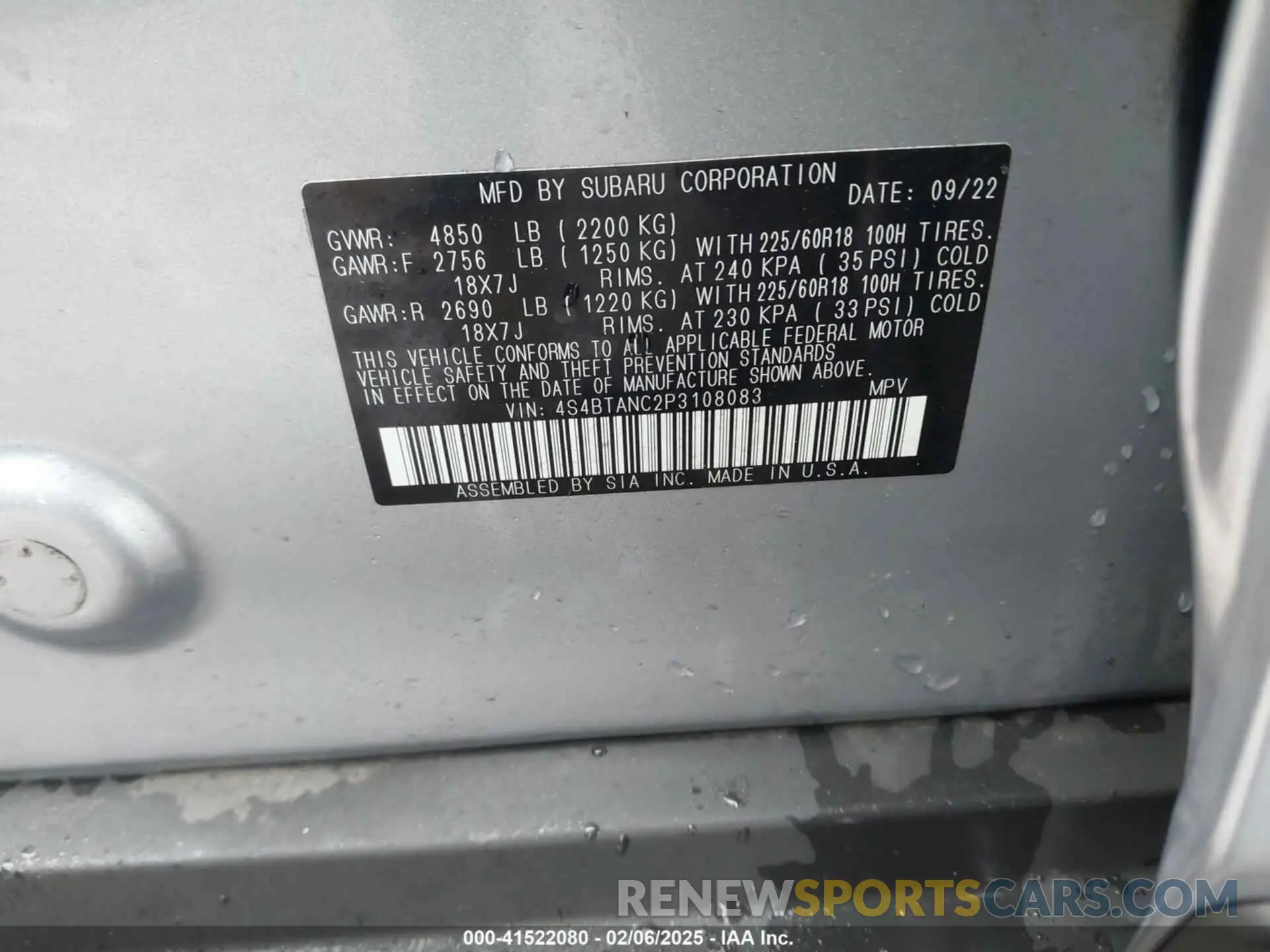 9 fotografías del automóvil dañado 4S4BTANC2P3108083 SUBARU OUTBACK 2023