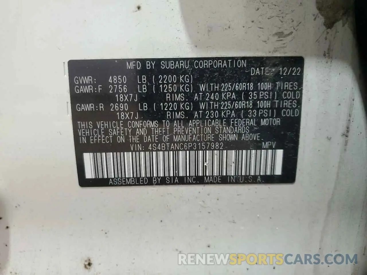 12 fotografías del automóvil dañado 4S4BTANC6P3157982 SUBARU OUTBACK 2023