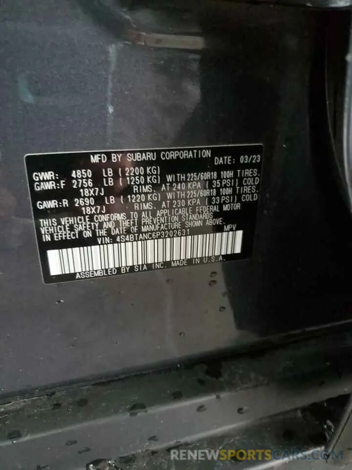 13 fotografías del automóvil dañado 4S4BTANC6P3202631 SUBARU OUTBACK 2023