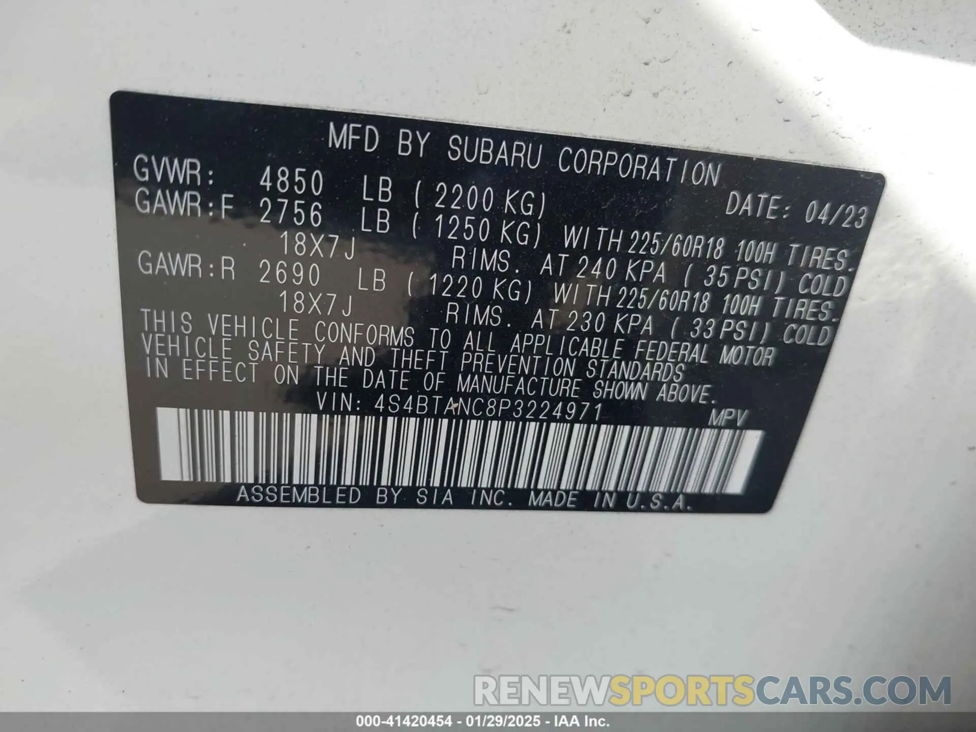 9 fotografías del automóvil dañado 4S4BTANC8P3224971 SUBARU OUTBACK 2023