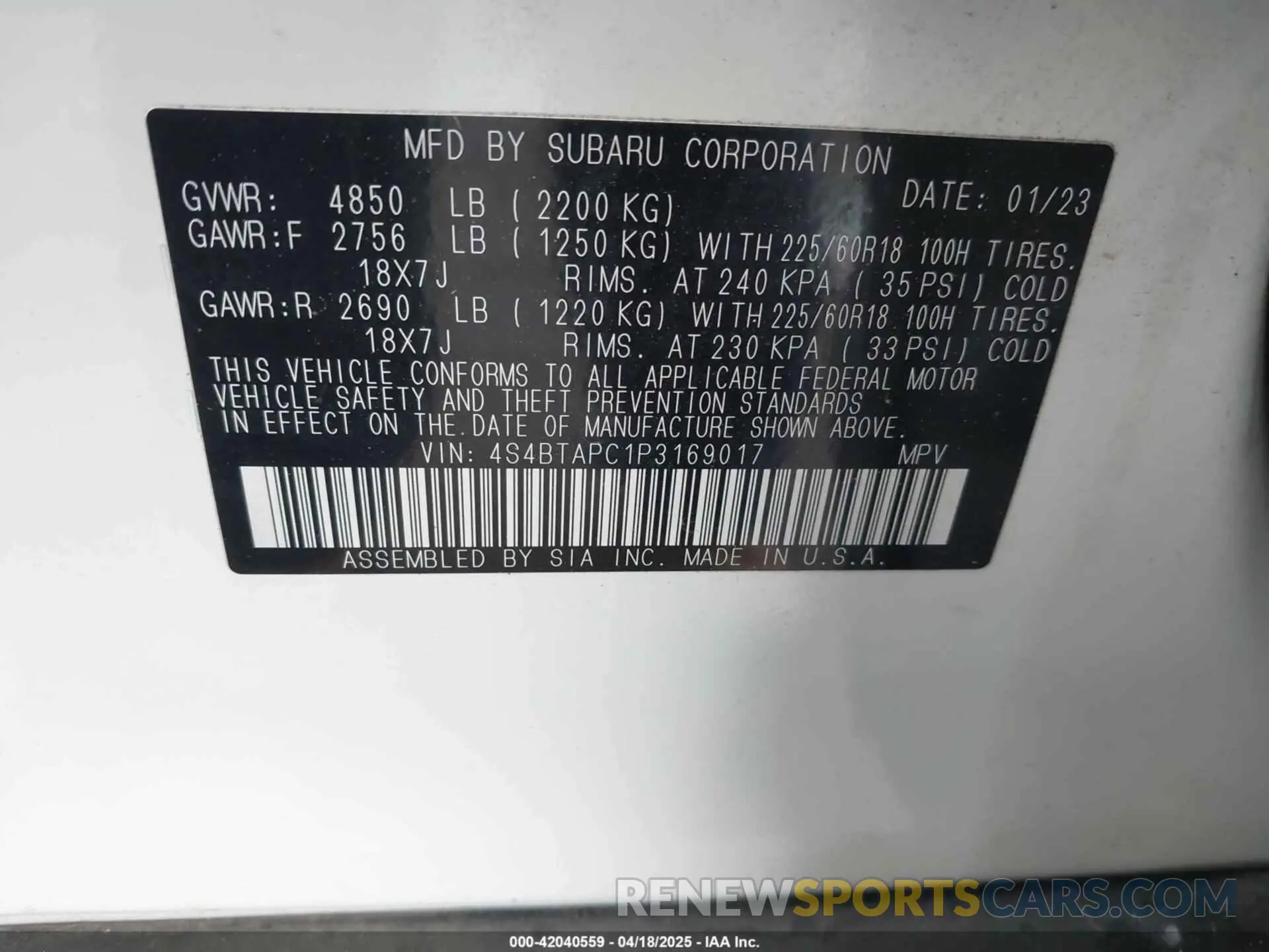 9 fotografías del automóvil dañado 4S4BTAPC1P3169017 SUBARU OUTBACK 2023
