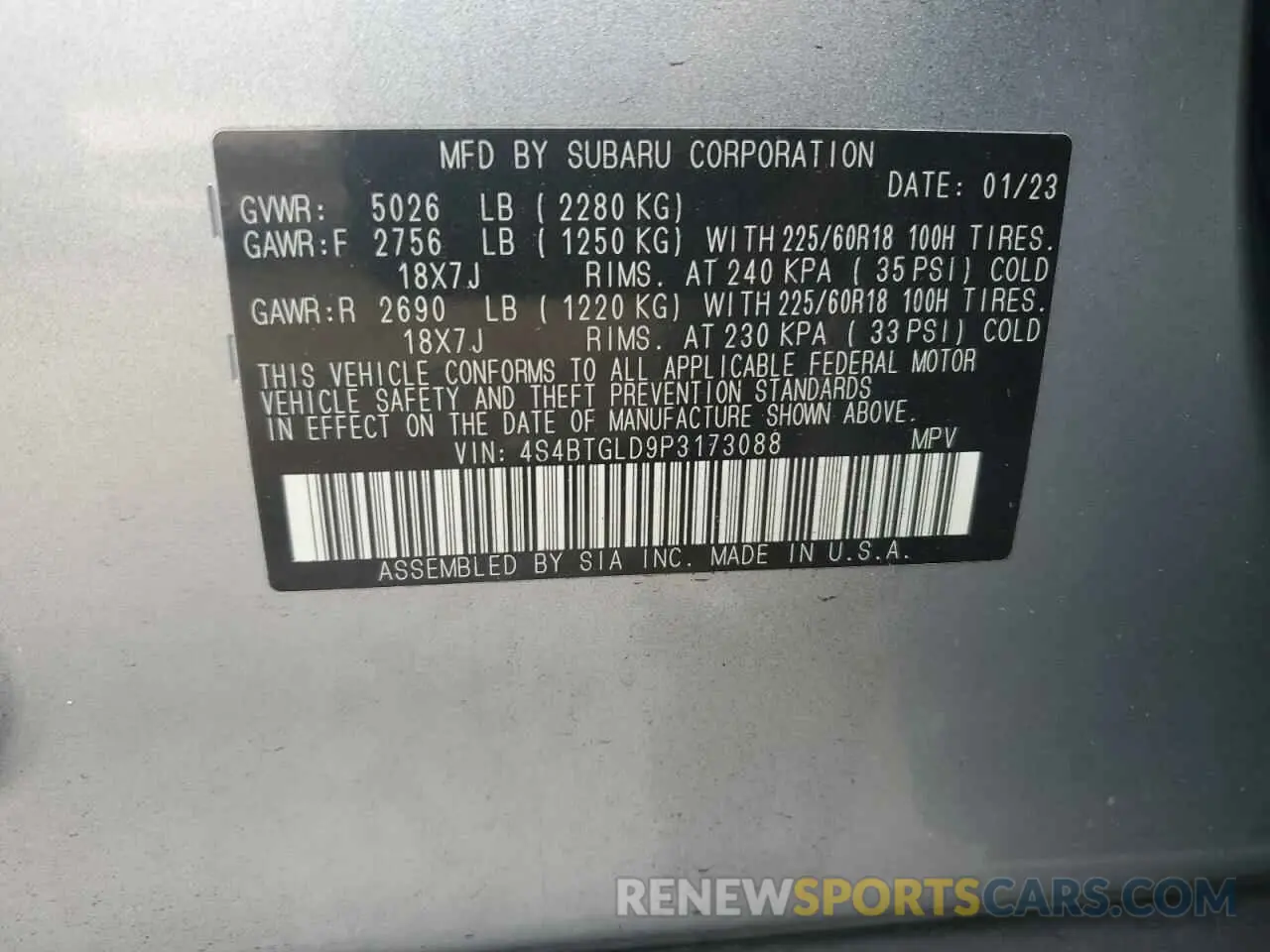 13 fotografías del automóvil dañado 4S4BTGLD9P3173088 SUBARU OUTBACK 2023