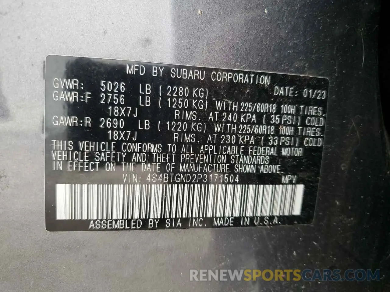 13 fotografías del automóvil dañado 4S4BTGND2P3171504 SUBARU OUTBACK 2023