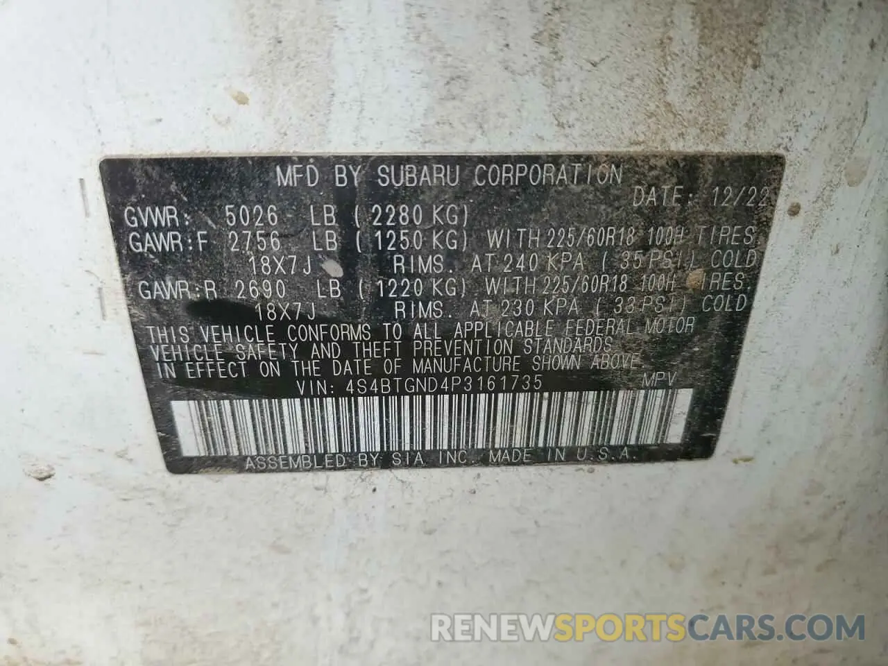 12 fotografías del automóvil dañado 4S4BTGND4P3161735 SUBARU OUTBACK 2023