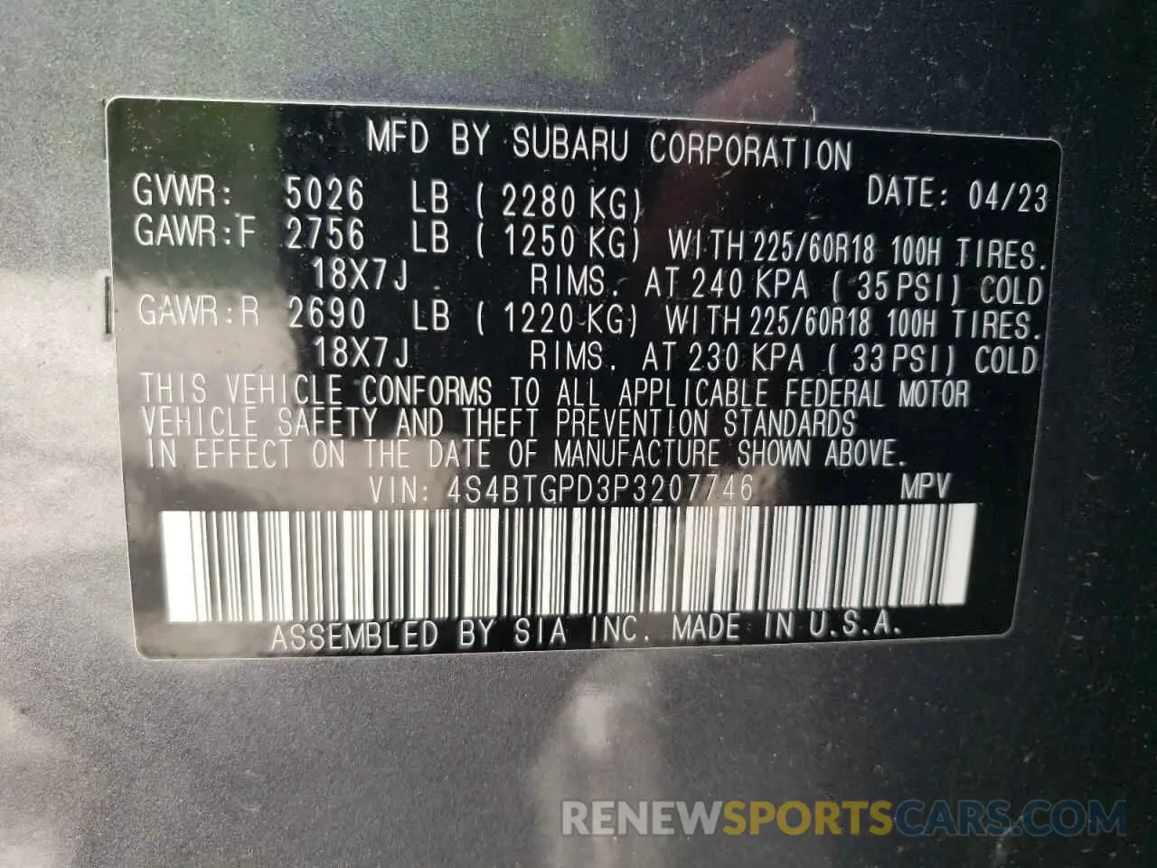 13 fotografías del automóvil dañado 4S4BTGPD3P3207746 SUBARU OUTBACK 2023