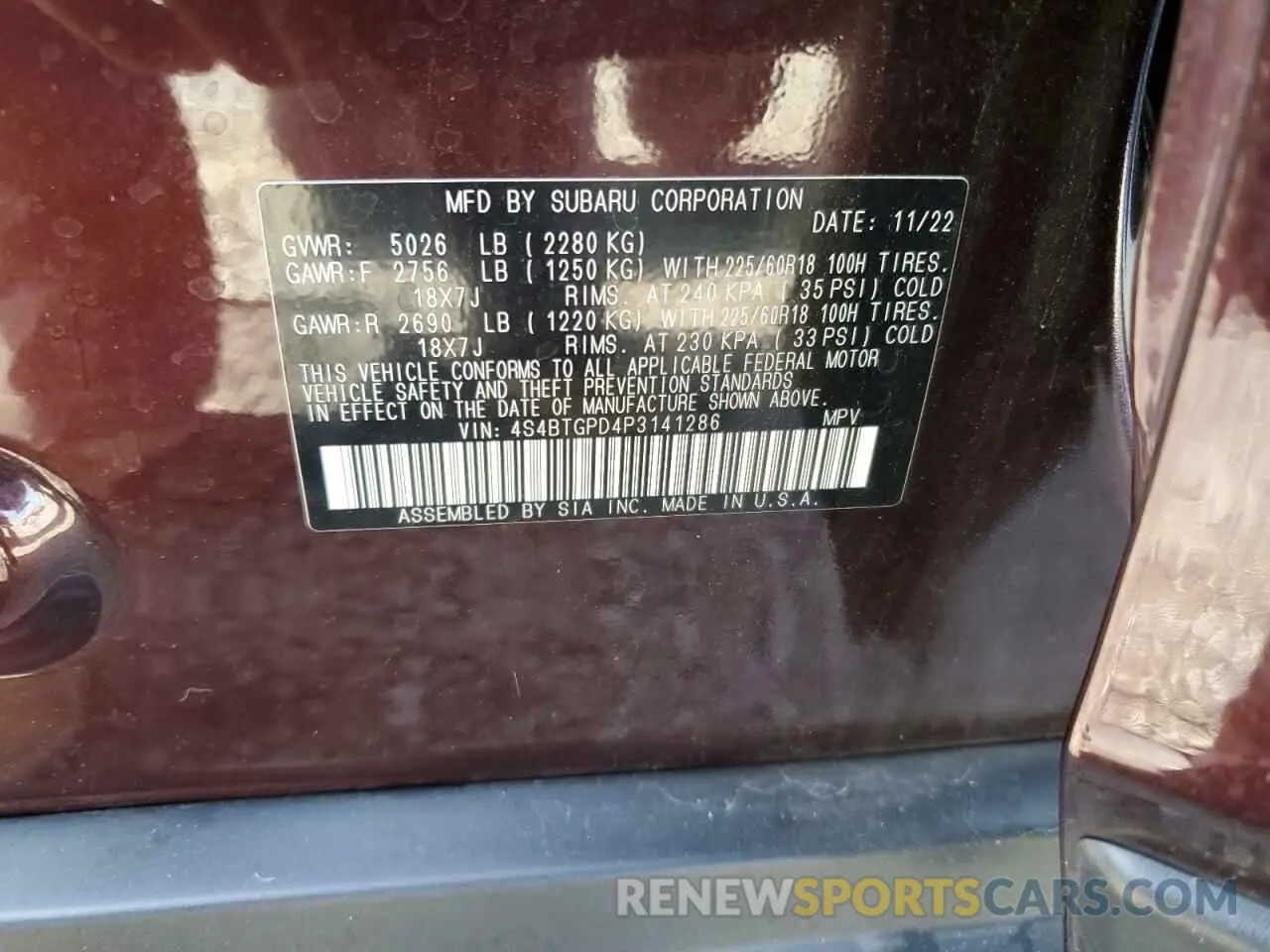 13 fotografías del automóvil dañado 4S4BTGPD4P3141286 SUBARU OUTBACK 2023