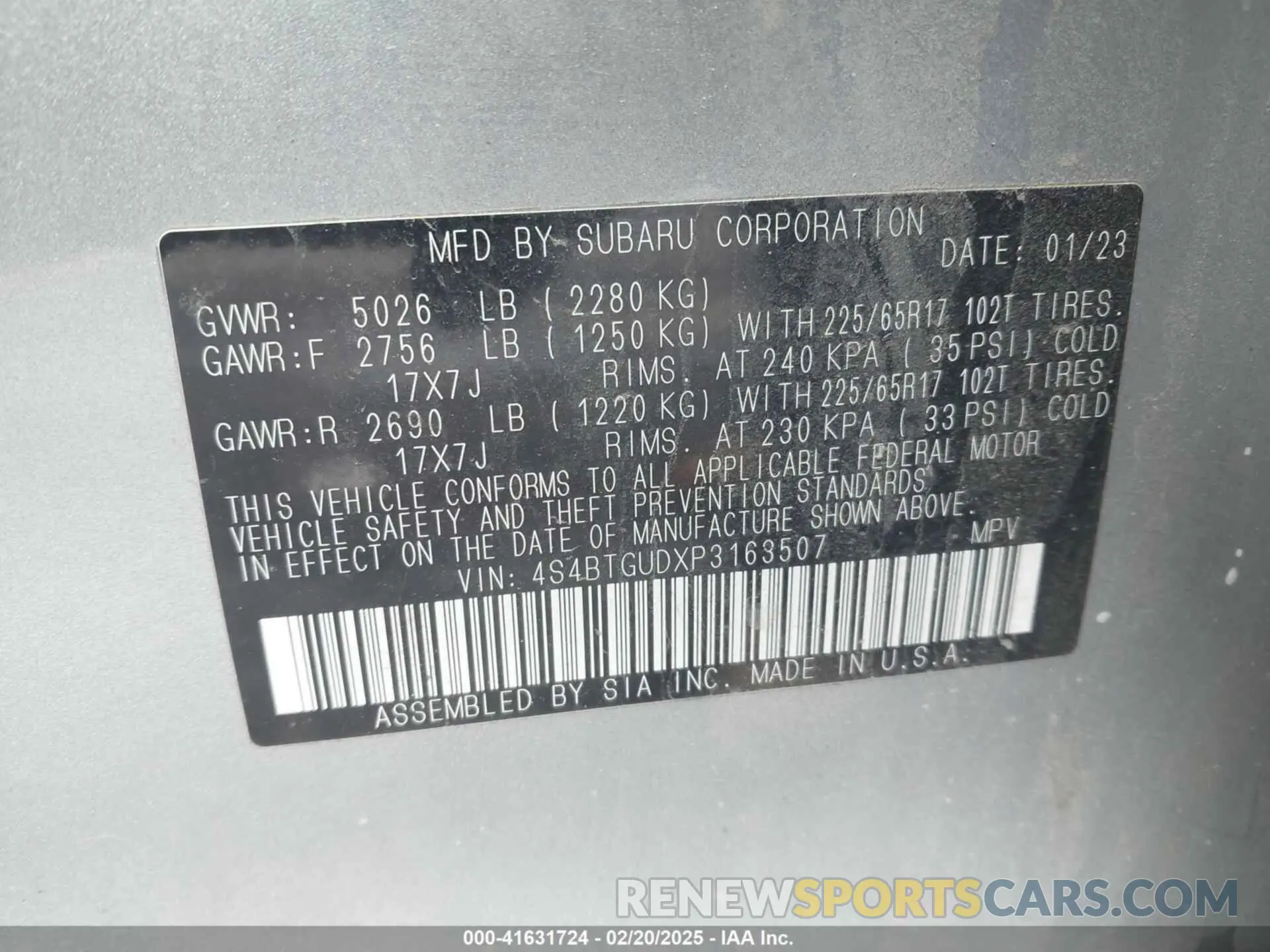 9 fotografías del automóvil dañado 4S4BTGUDXP3163507 SUBARU OUTBACK 2023