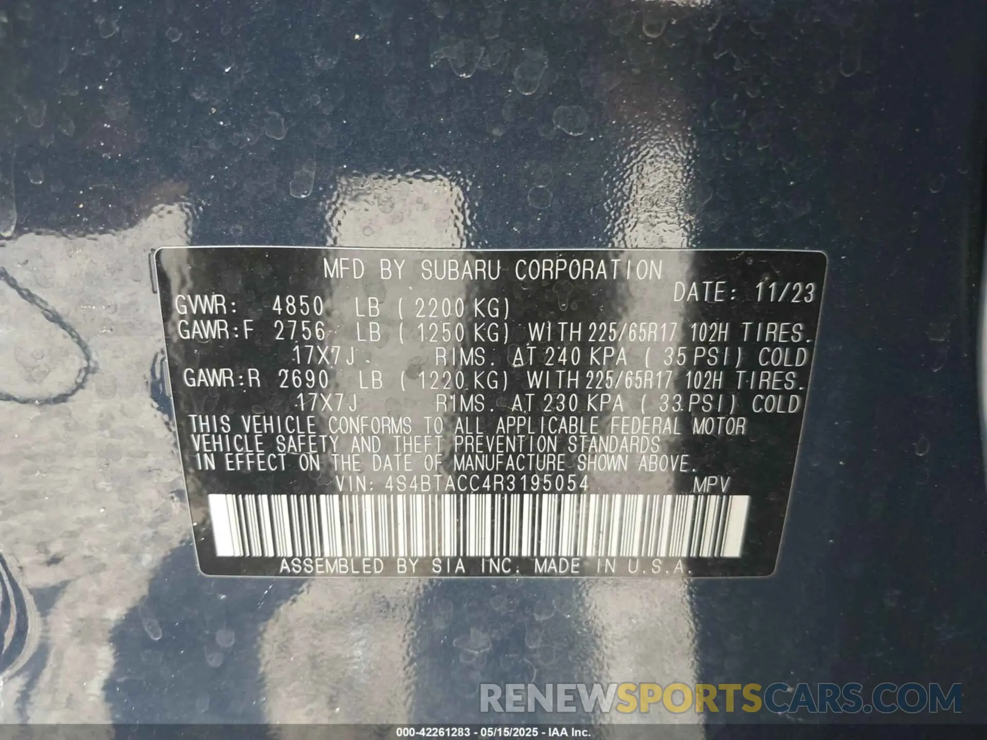 9 fotografías del automóvil dañado 4S4BTACC4R3195054 SUBARU OUTBACK 2024