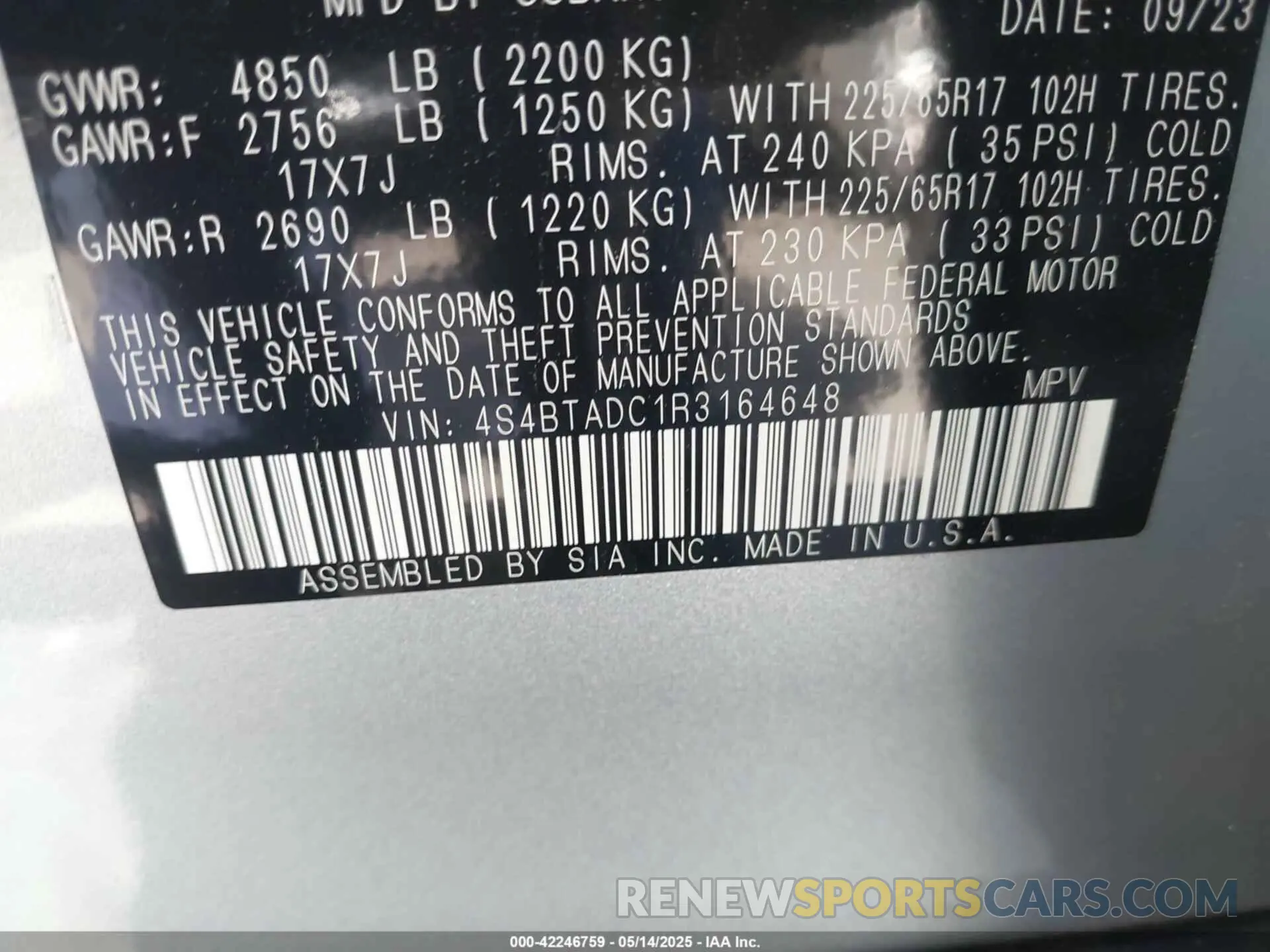 9 fotografías del automóvil dañado 4S4BTADC1R3164648 SUBARU OUTBACK 2024