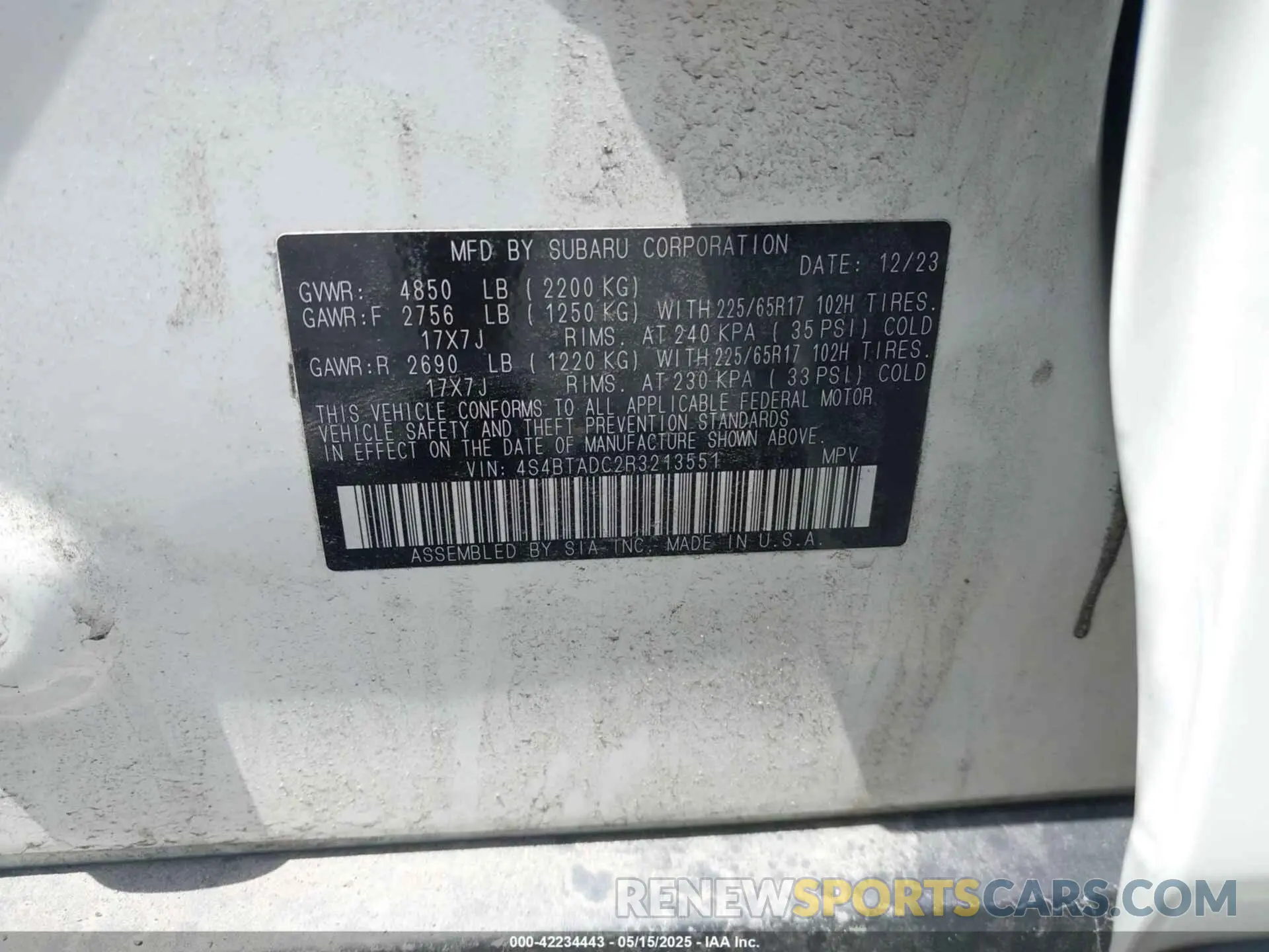 9 fotografías del automóvil dañado 4S4BTADC2R3213551 SUBARU OUTBACK 2024