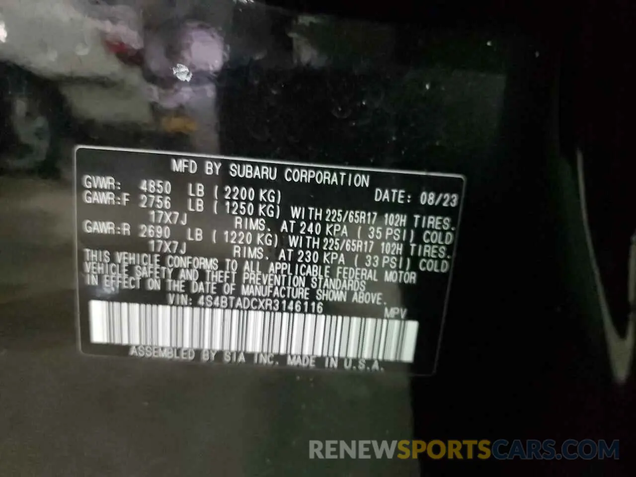 13 fotografías del automóvil dañado 4S4BTADCXR3146116 SUBARU OUTBACK 2024