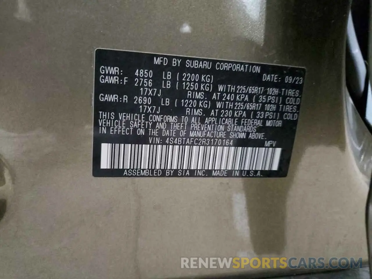 14 fotografías del automóvil dañado 4S4BTAFC2R3170164 SUBARU OUTBACK 2024