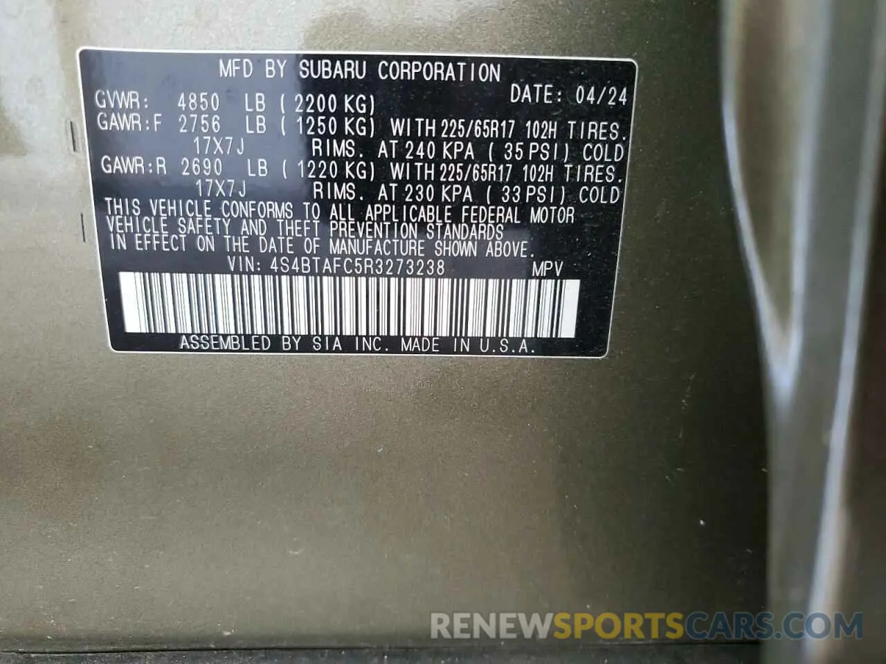 13 fotografías del automóvil dañado 4S4BTAFC5R3273238 SUBARU OUTBACK 2024