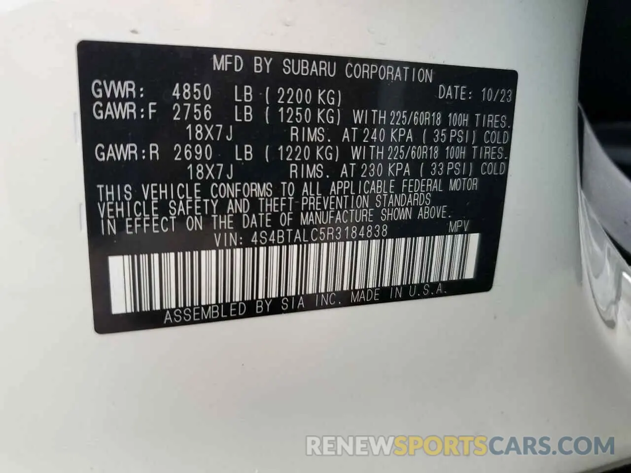 12 fotografías del automóvil dañado 4S4BTALC5R3184838 SUBARU OUTBACK 2024