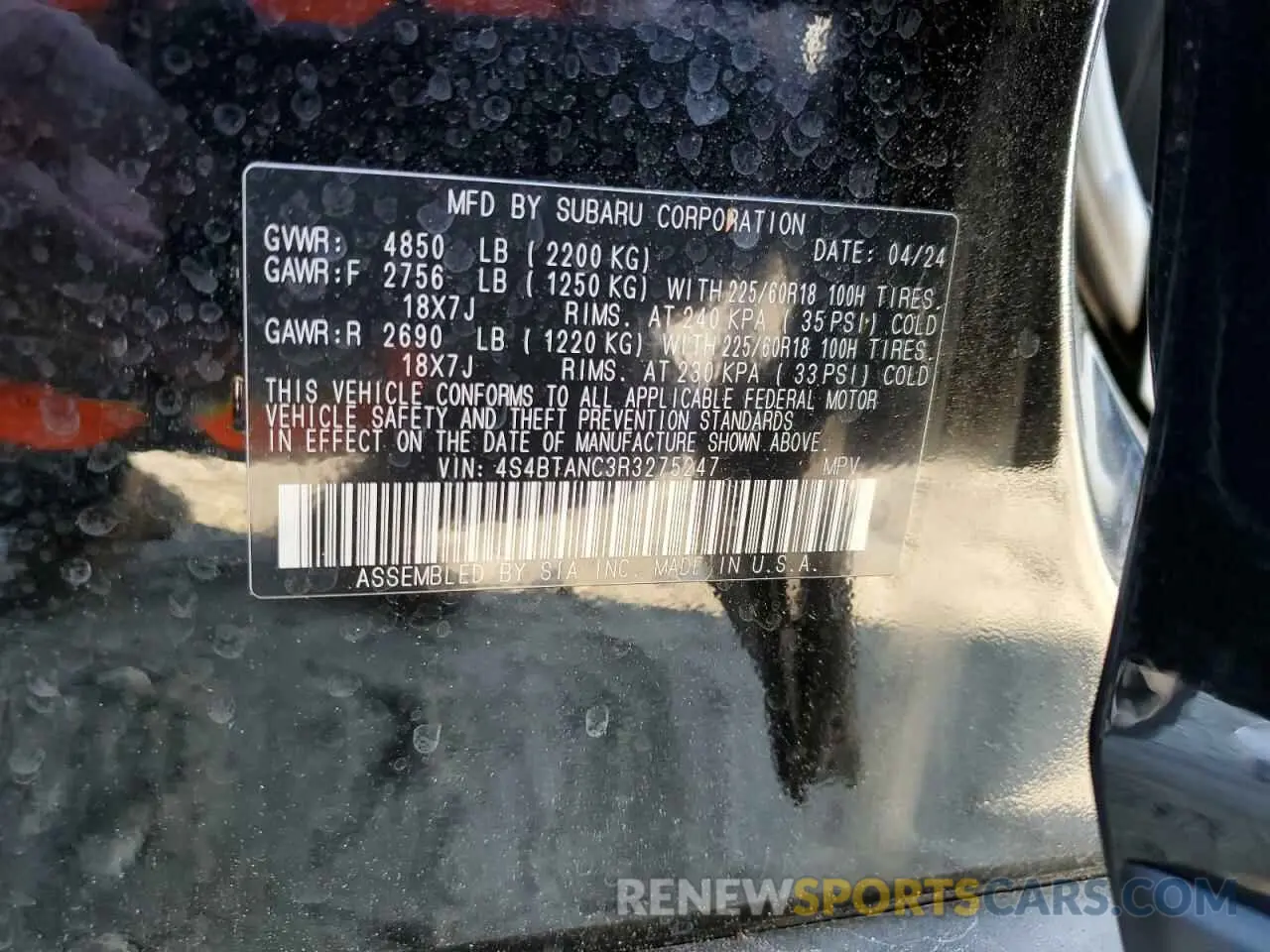 13 fotografías del automóvil dañado 4S4BTANC3R3275247 SUBARU OUTBACK 2024