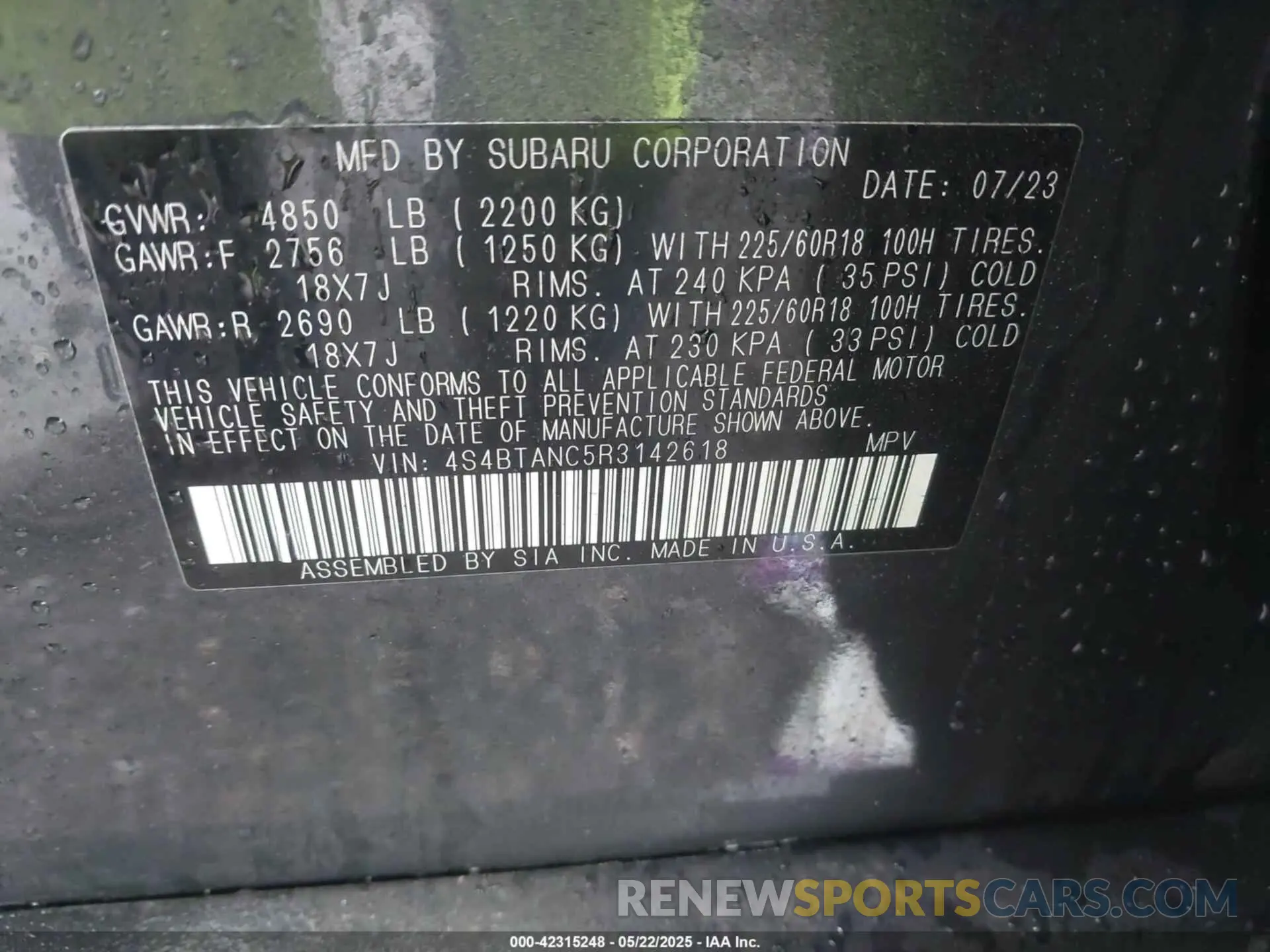 9 fotografías del automóvil dañado 4S4BTANC5R3142618 SUBARU OUTBACK 2024