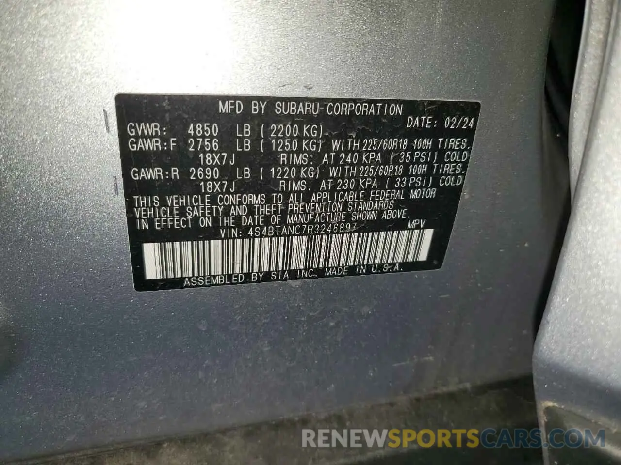 13 fotografías del automóvil dañado 4S4BTANC7R3246897 SUBARU OUTBACK 2024