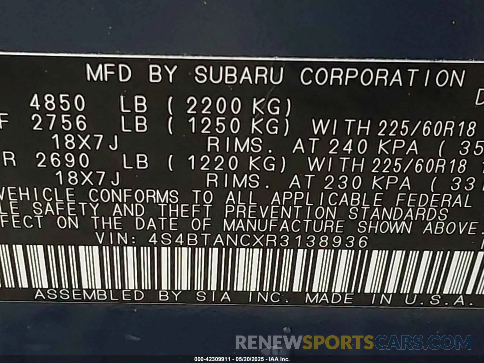 9 fotografías del automóvil dañado 4S4BTANCXR3138936 SUBARU OUTBACK 2024
