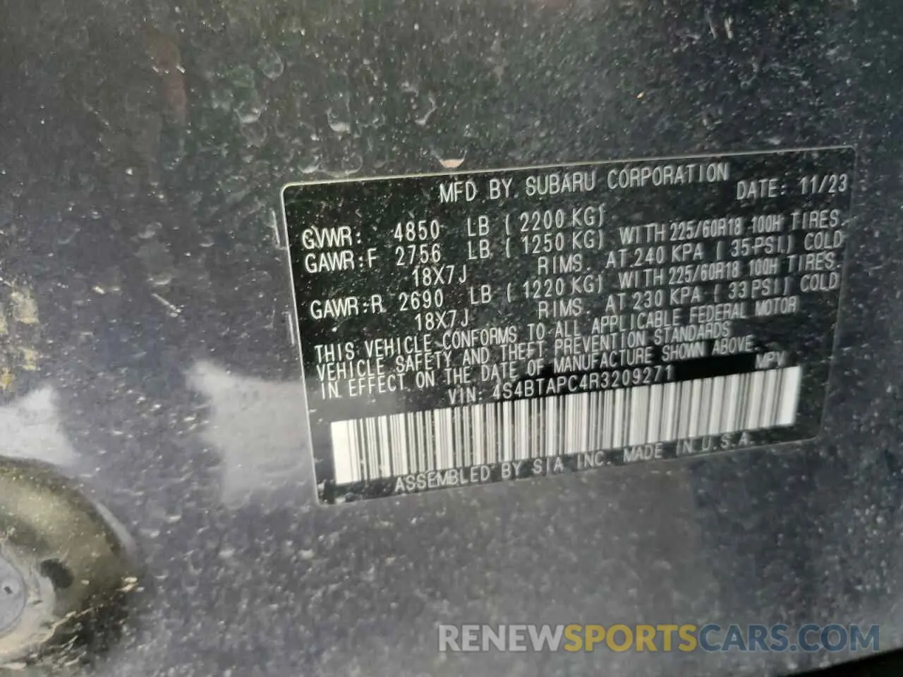14 fotografías del automóvil dañado 4S4BTAPC4R3209271 SUBARU OUTBACK 2024
