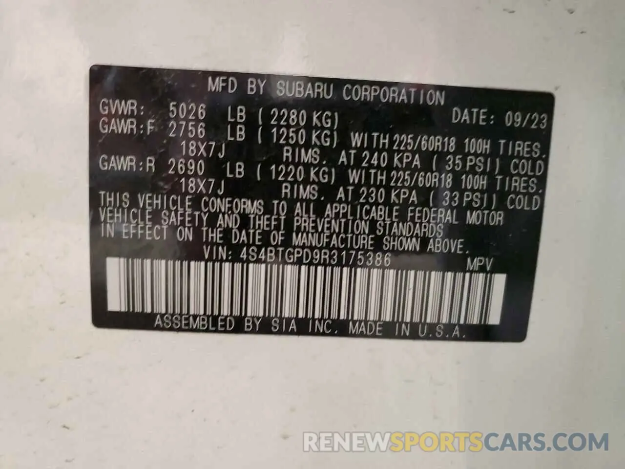 14 fotografías del automóvil dañado 4S4BTGPD9R3175386 SUBARU OUTBACK 2024