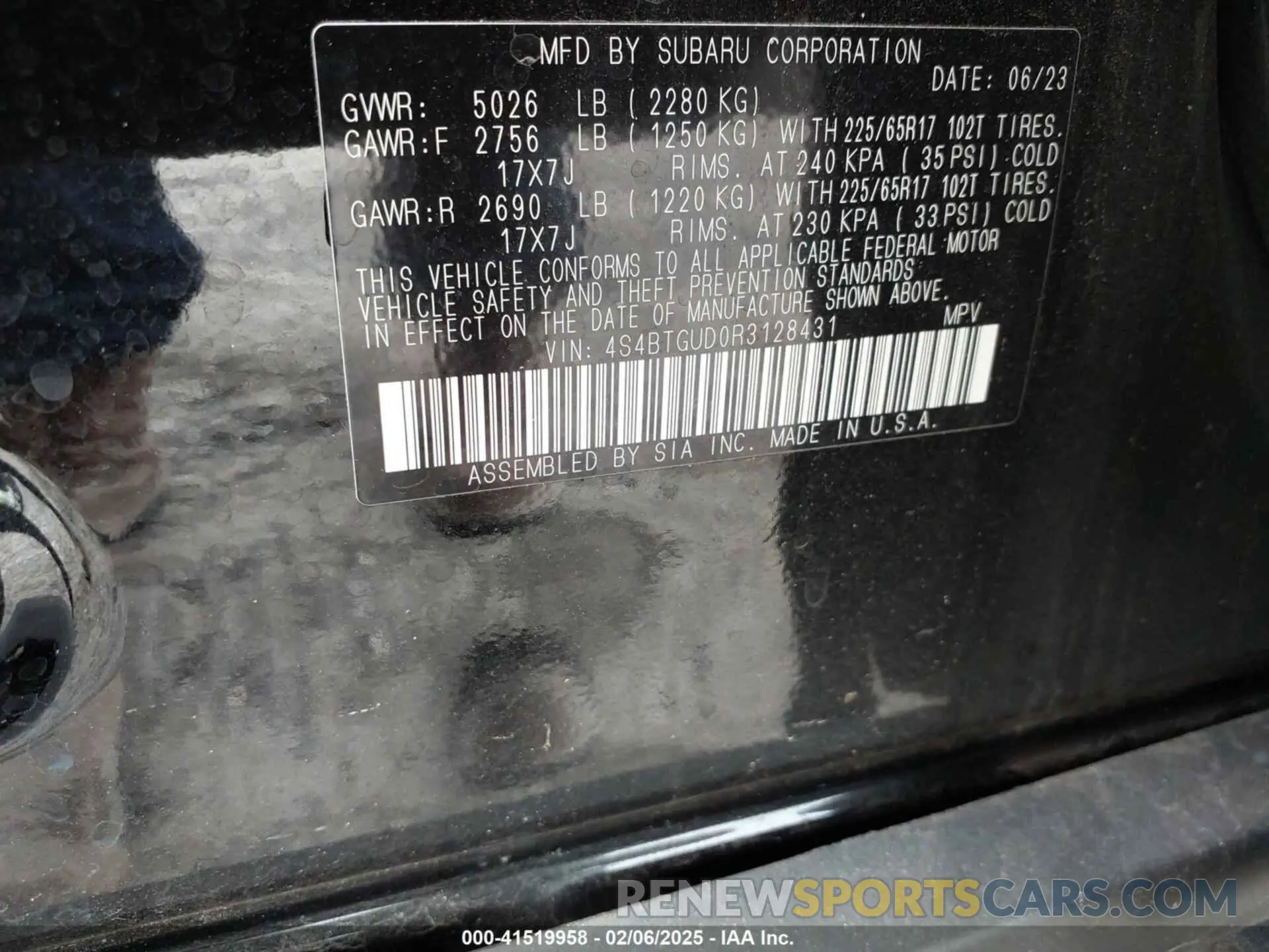 9 fotografías del automóvil dañado 4S4BTGUD0R3128431 SUBARU OUTBACK 2024