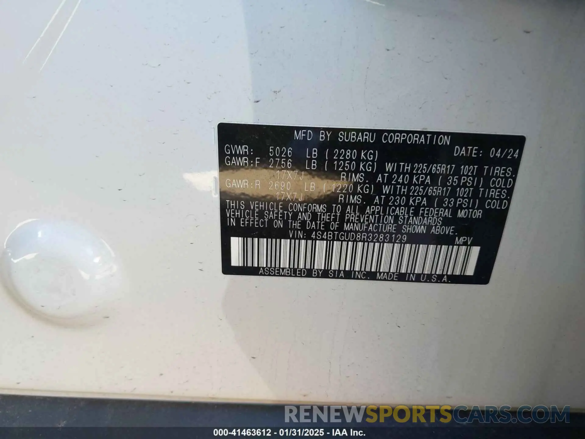 9 fotografías del automóvil dañado 4S4BTGUD8R3283129 SUBARU OUTBACK 2024